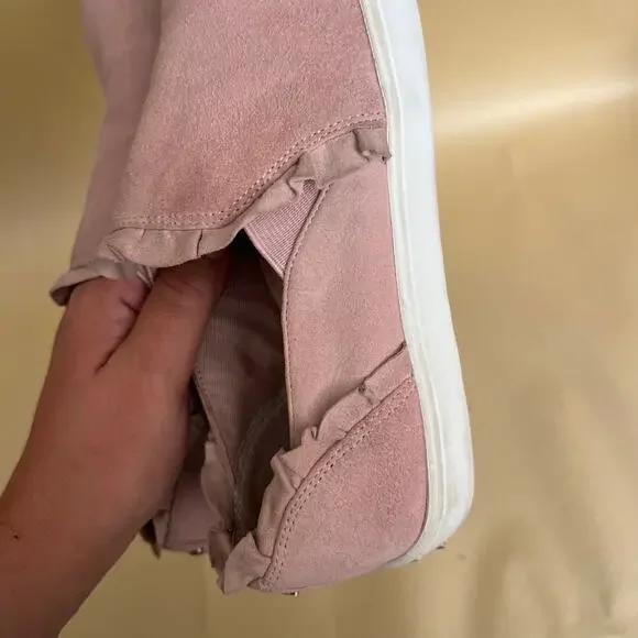 Kate Spade Lillie Pink Suede Ruffle Slip-On Sneakers Leather Upper Size 8.5 - Picture 10 of 14